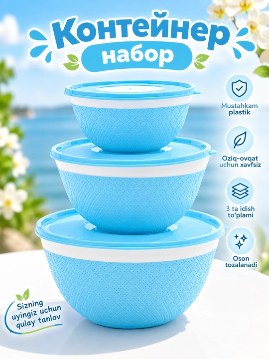 Набор салатниц с крышками, для хранения продуктов - 