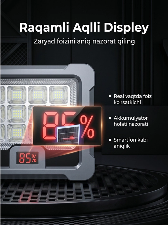 Quyosh panelli LED projektor BELTOMS IP66, pultli, 100/200/300/400 Vt