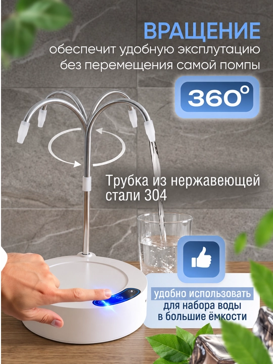 Помпа для воды электрическая, настольная, бесшумная, для бутылей 4,5-18,9 л
