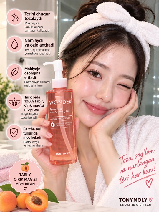 TonyMoly o‘rik urug‘i asosidagi chuqur tozalovchi yog‘