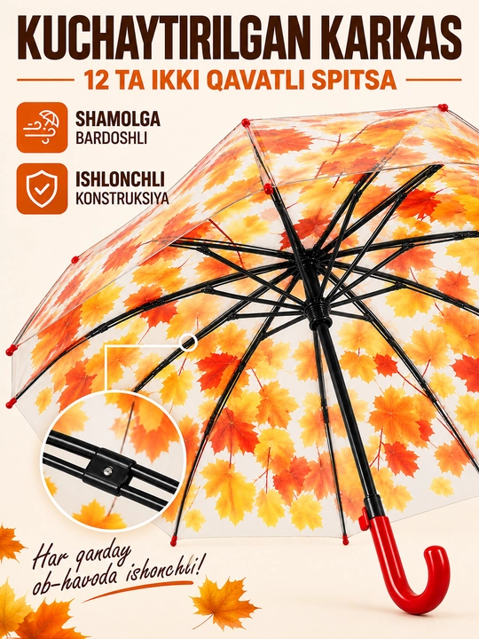 Ayollar uchun avtomatik kuzgi soyabon - shamoldan himoyalovchi
