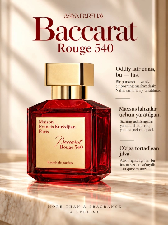 Baccara Rouge 540, ayollar va qizlar uchun atir, haqiqiy joziba ifori, 50 ml