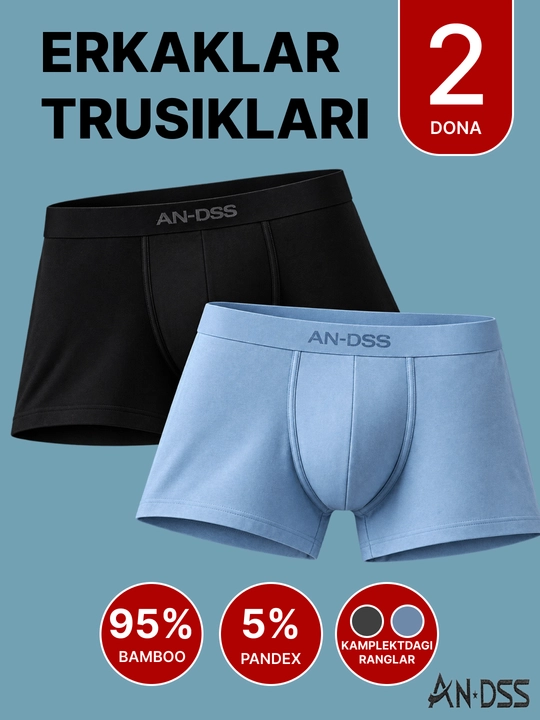Erkaklar trusiklari, ichki kiyimlar, 2 rangda 2 dona, yumshoq - 