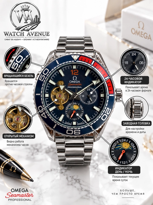 Omega Seamaster Planet Ocean — мужские часы с открытым механизмом