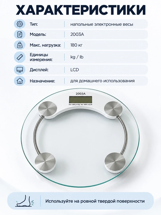 Elektron pol tarozisi, shisha platformali, 180 kg gacha, LCD displey, 2003A modeli