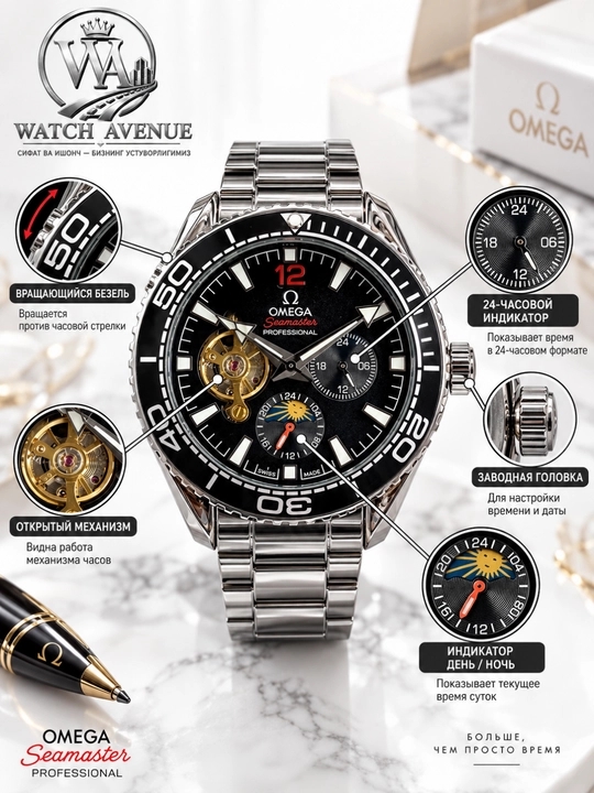 Omega Seamaster Planet Ocean — мужские часы с открытым механизмом