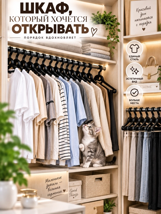 Вешалки для одежды нескользящие пластиковые, набор 5/10/20/50 шт +1 в подарок