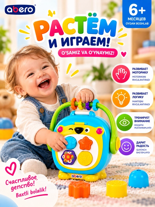 Развивающий сортер для малышей 6+ месяцев, игрушка для моторики
