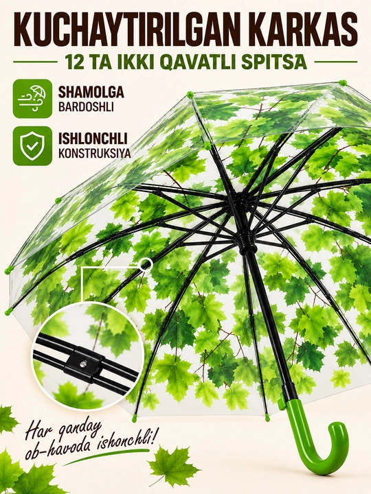 Ayollar uchun avtomatik kuzgi soyabon - shamoldan himoyalovchi