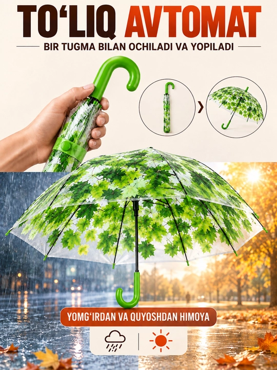Ayollar uchun avtomatik kuzgi soyabon - shamoldan himoyalovchi