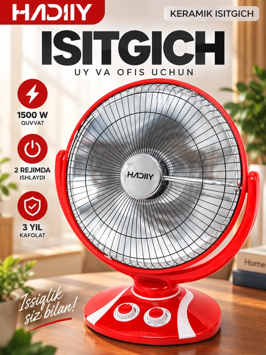 Elektr infraqizil isitgich 1500 Vt — 2 daraja, 25 m² gacha, aylanadigan