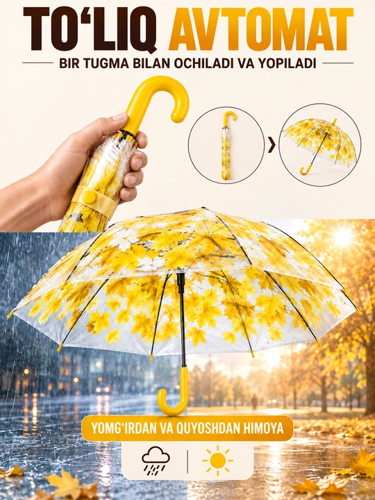 Ayollar uchun avtomatik kuzgi soyabon - shamoldan himoyalovchi