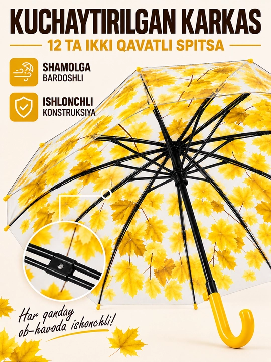 Ayollar uchun avtomatik kuzgi soyabon - shamoldan himoyalovchi