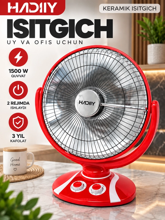 Elektr infraqizil isitgich 1500 Vt — 2 daraja, 25 m² gacha, aylanadigan