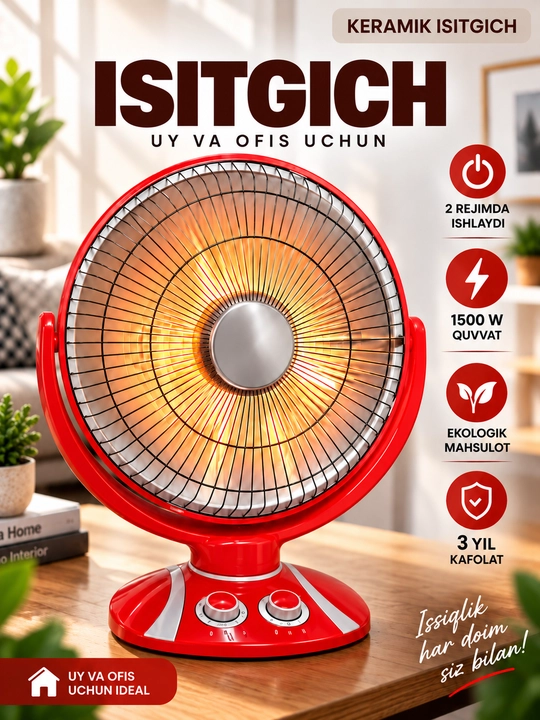 Elektr infraqizil isitgich 1500 Vt — 2 daraja, 25 m² gacha, aylanadigan