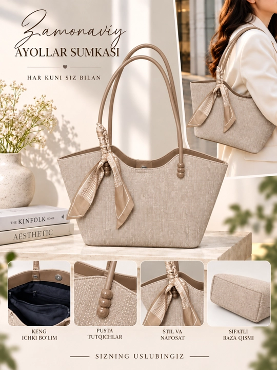 Ayollar uchun 2 dona sumka to‘plami: shopper va yelkama mini klatch sumka