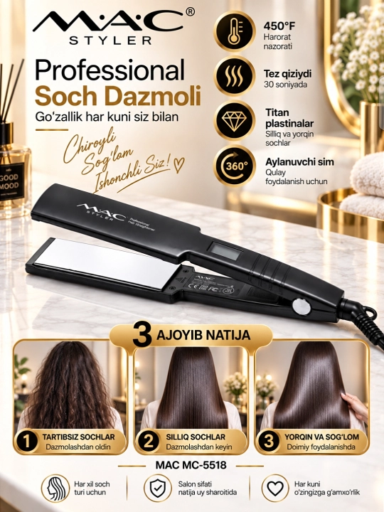 Выпрямитель для волос MAC Styler титановым  покрытие, профессиональный уровень