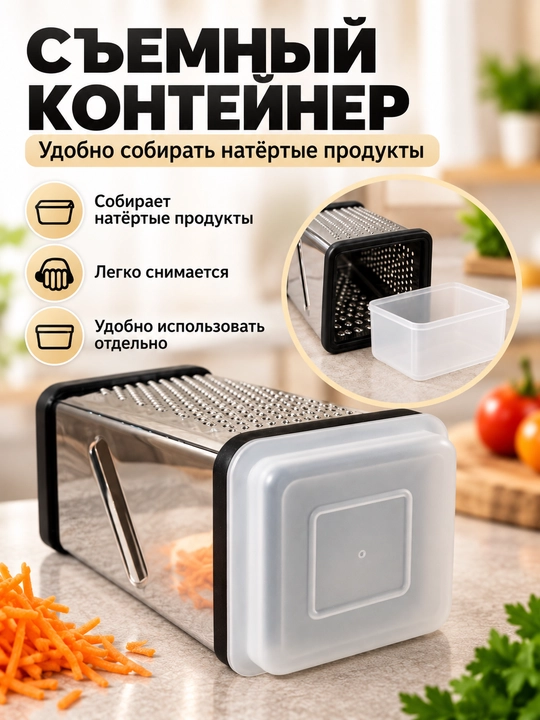 Konteyner va qopqoqli, ko‘p funksiyali, 4 tomonlama oshxona qirg‘ich