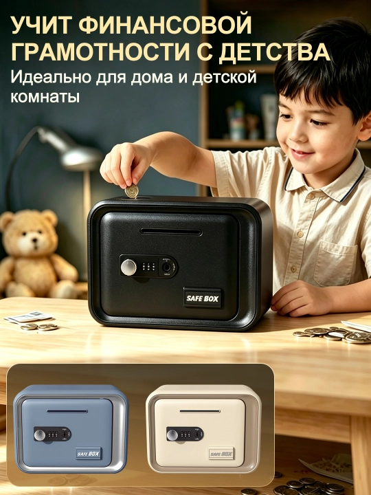 Сейф 7 л с электронным кодовым замком и ключом, ABS, для денег и накоплений