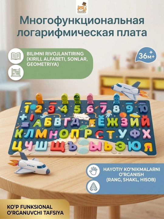 Doilie Yog'och Ta'lim Doskasi - Matematika, Kirill Alifbosi va Magnitli Baliq Ovi - 