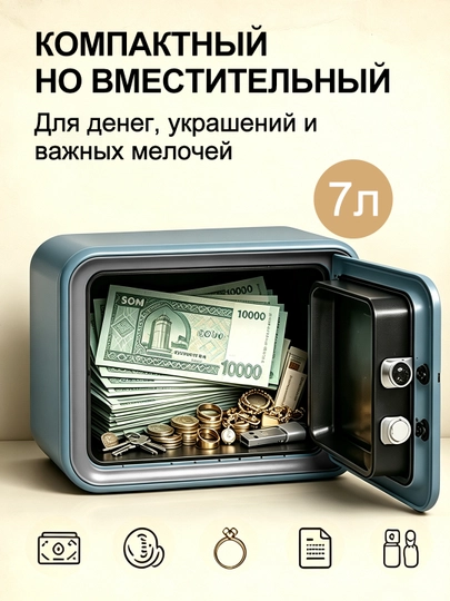 Сейф 7 л с электронным кодовым замком и ключом, ABS, для денег и накоплений