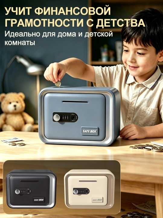 Сейф 7 л с электронным кодовым замком и ключом, ABS, для денег и накоплений