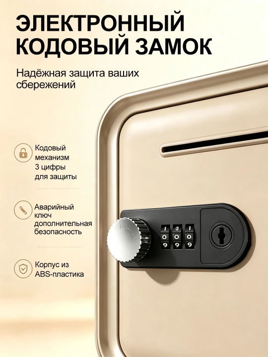 Сейф 7 л с электронным кодовым замком и ключом, ABS, для денег и накоплений