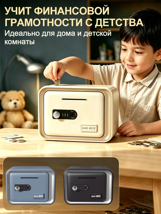 Сейф 7 л с электронным кодовым замком и ключом, ABS, для денег и накоплений