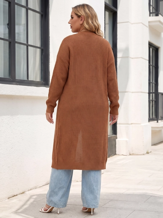 Ayollar uchun uzun to‘qima kardigan, oldi ochiq, tugmasiz — ELLY FASHION