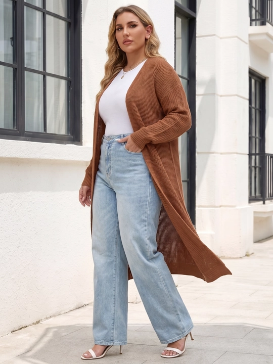 Ayollar uchun uzun to‘qima kardigan, oldi ochiq, tugmasiz — ELLY FASHION