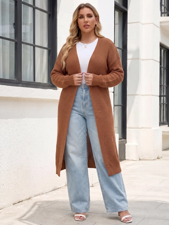 Ayollar uchun uzun to‘qima kardigan, oldi ochiq, tugmasiz — ELLY FASHION