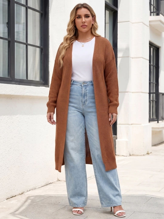 Ayollar uchun uzun to‘qima kardigan, oldi ochiq, tugmasiz — ELLY FASHION