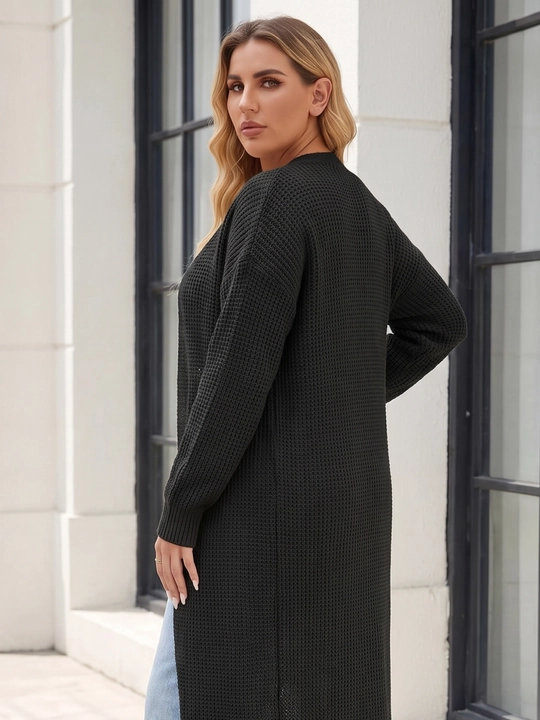 Ayollar uchun uzun to‘qima kardigan, oldi ochiq, tugmasiz — ELLY FASHION