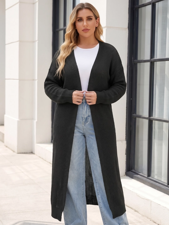 Ayollar uchun uzun to‘qima kardigan, oldi ochiq, tugmasiz — ELLY FASHION