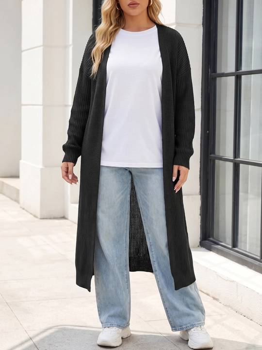 Ayollar uchun uzun to‘qima kardigan, oldi ochiq, tugmasiz — ELLY FASHION