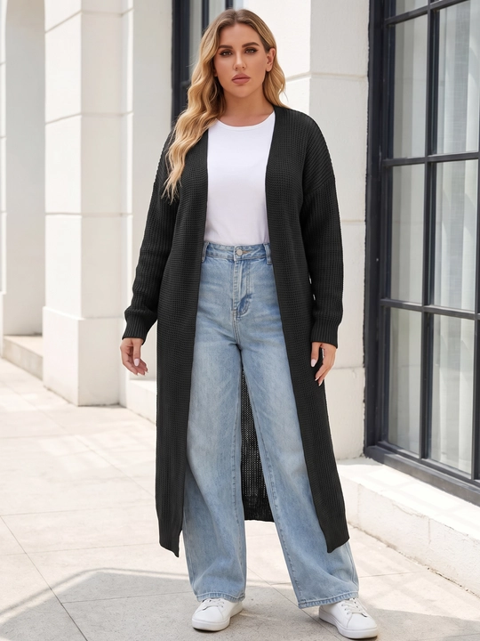 Ayollar uchun uzun to‘qima kardigan, oldi ochiq, tugmasiz — ELLY FASHION