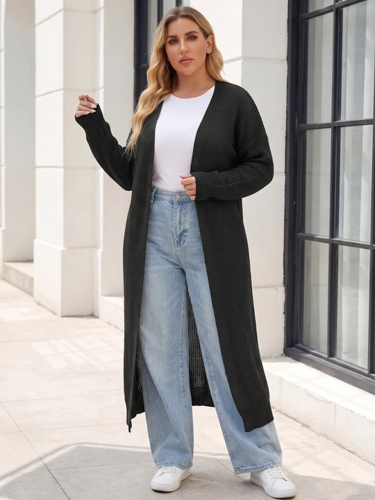Ayollar uchun uzun to‘qima kardigan, oldi ochiq, tugmasiz — ELLY FASHION