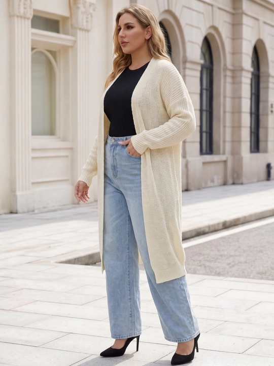 Ayollar uchun uzun to‘qima kardigan, oldi ochiq, tugmasiz — ELLY FASHION