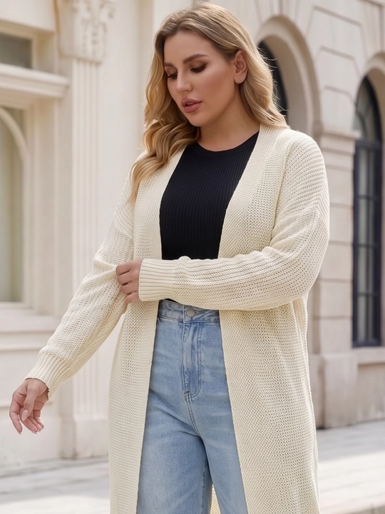 Ayollar uchun uzun to‘qima kardigan, oldi ochiq, tugmasiz — ELLY FASHION