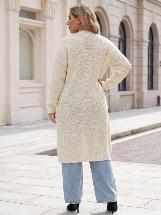 Ayollar uchun uzun to‘qima kardigan, oldi ochiq, tugmasiz — ELLY FASHION