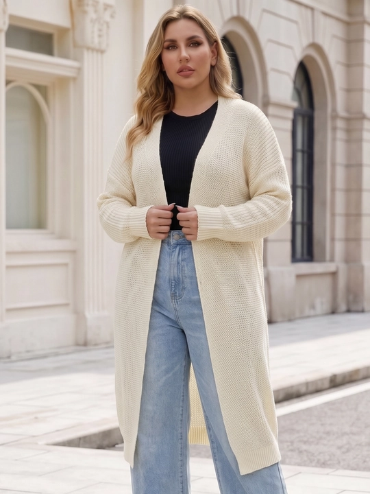Ayollar uchun uzun to‘qima kardigan, oldi ochiq, tugmasiz — ELLY FASHION