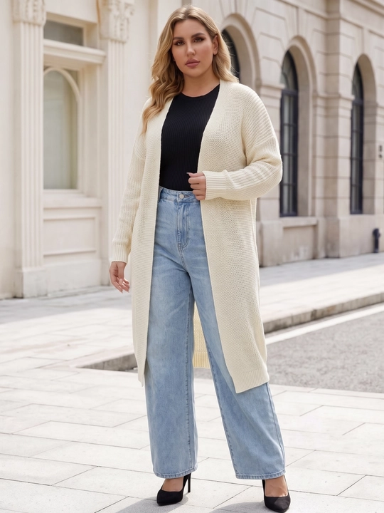 Ayollar uchun uzun to‘qima kardigan, oldi ochiq, tugmasiz — ELLY FASHION