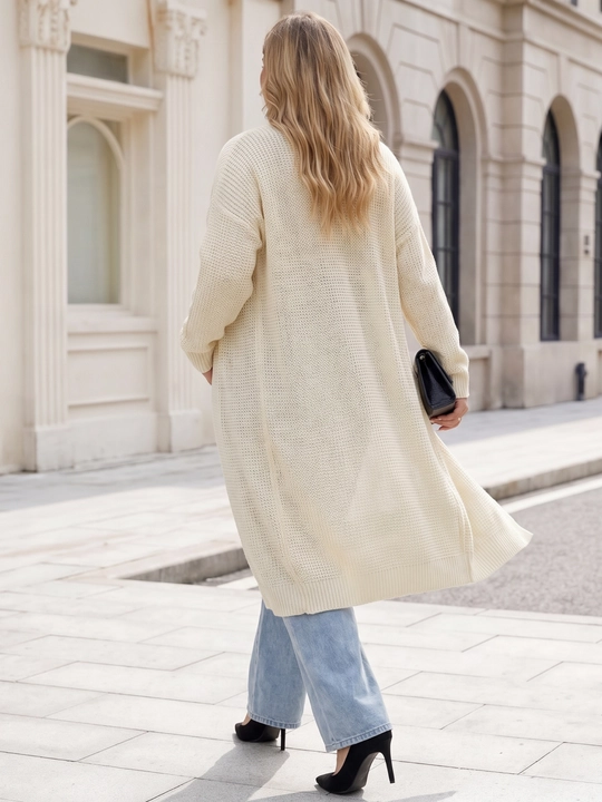 Ayollar uchun uzun to‘qima kardigan, oldi ochiq, tugmasiz — ELLY FASHION