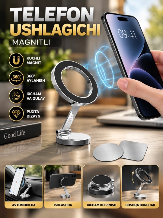 Avtomobil uchun universal telefon ushlagich, telefon tagligi
