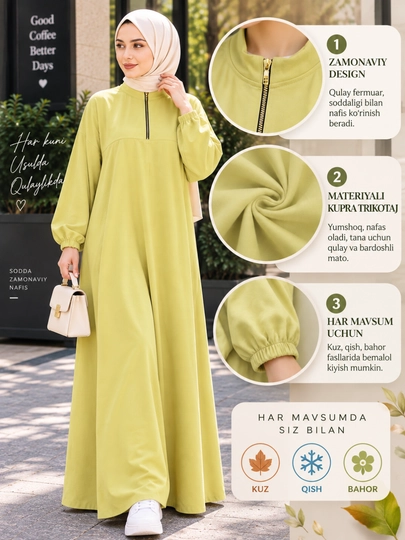 Ayollar uchun abaya (46-60) oversize koylak kiyim hijoblilar uy kiymi