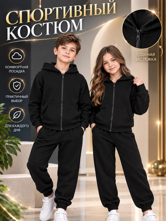 Bolalar uchun sport kostyumi, kapyushonli, 110–160 - 