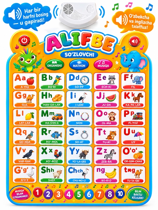 Gapiradigan Alifbo Plakat — Bolalar uchun Interaktiv Ta’limiy Alfavit - 
