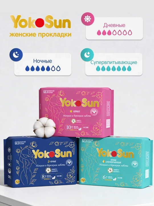 YokoSun uzunchoq tug‘ruqdan keyingi prokladkalari, 6 dona