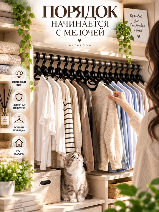 Вешалки для одежды нескользящие пластиковые, набор 5/10/20/50 шт +1 в подарок