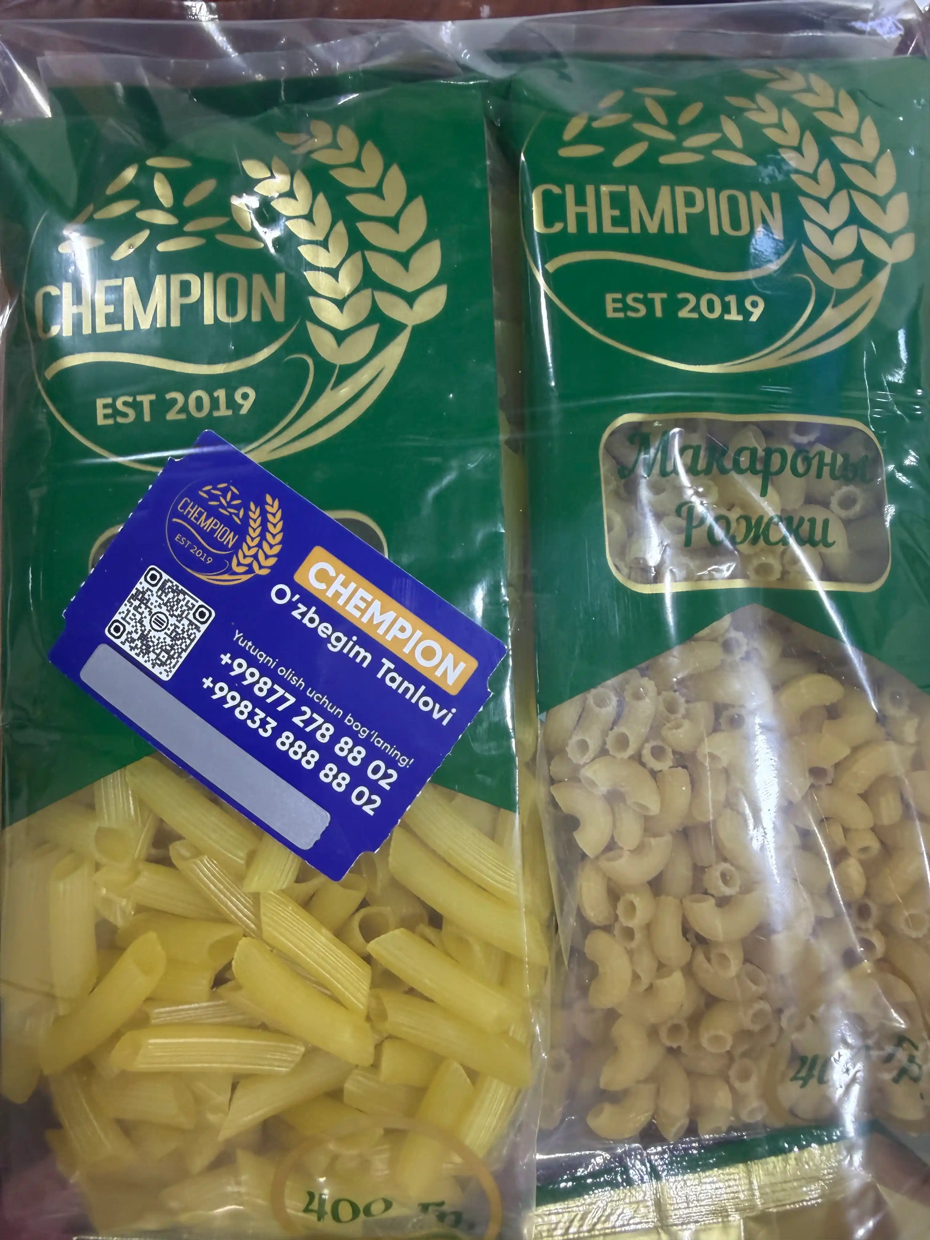 CHEMPION makaron mahsulotlari Spiral 400 g + Rojki 400 g,  800 g